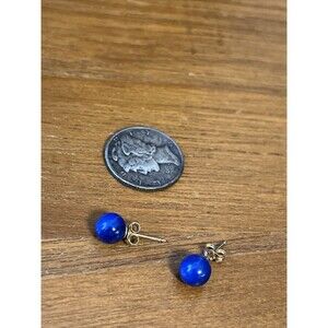 Gorgeous Natural Blue Lapis & 14 Kt  Yellow Gold Post Earrings